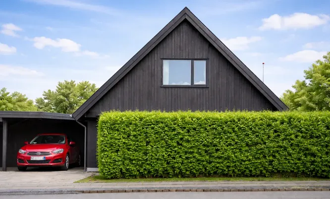 Wohnhaus mit Holzfassade als Symbol für die Untersuchung von Innenräumen auf VOC, Formaldehyd und weitere Schadstoffe.